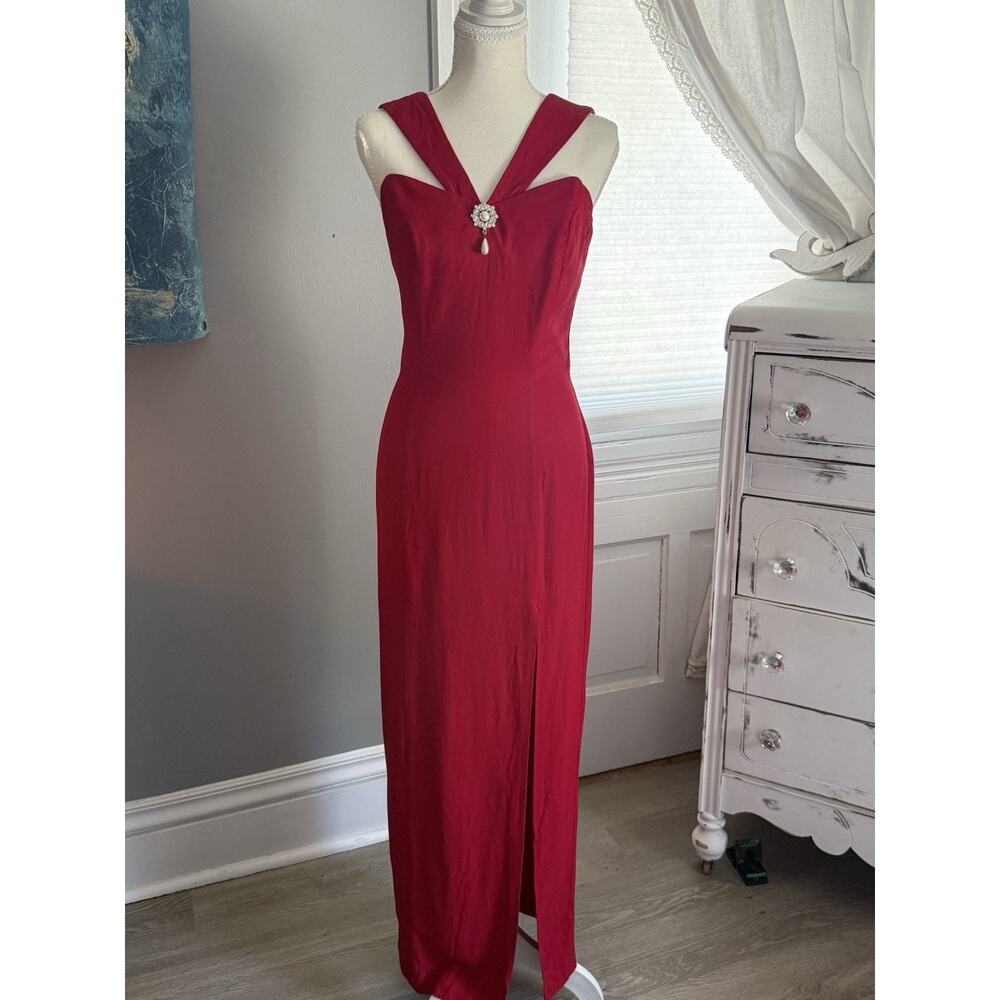 90s Vintage LA Glo Dress Gown Prom Party Cocktail Black Pencil Cutout Collar 7/8